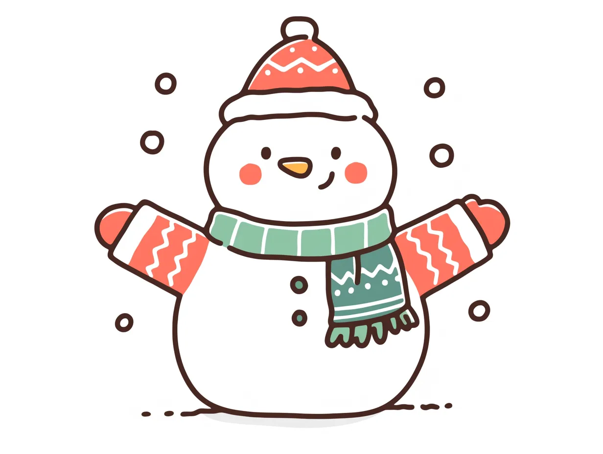 クリスマス雪だるまの緑マフラーデザイン｜緑のマフラーと赤い帽子を組み合わせたクリスマス雪だるまです。色のコントラストが映え、イベント告知やPOPに効果を発揮する写真素材です。
