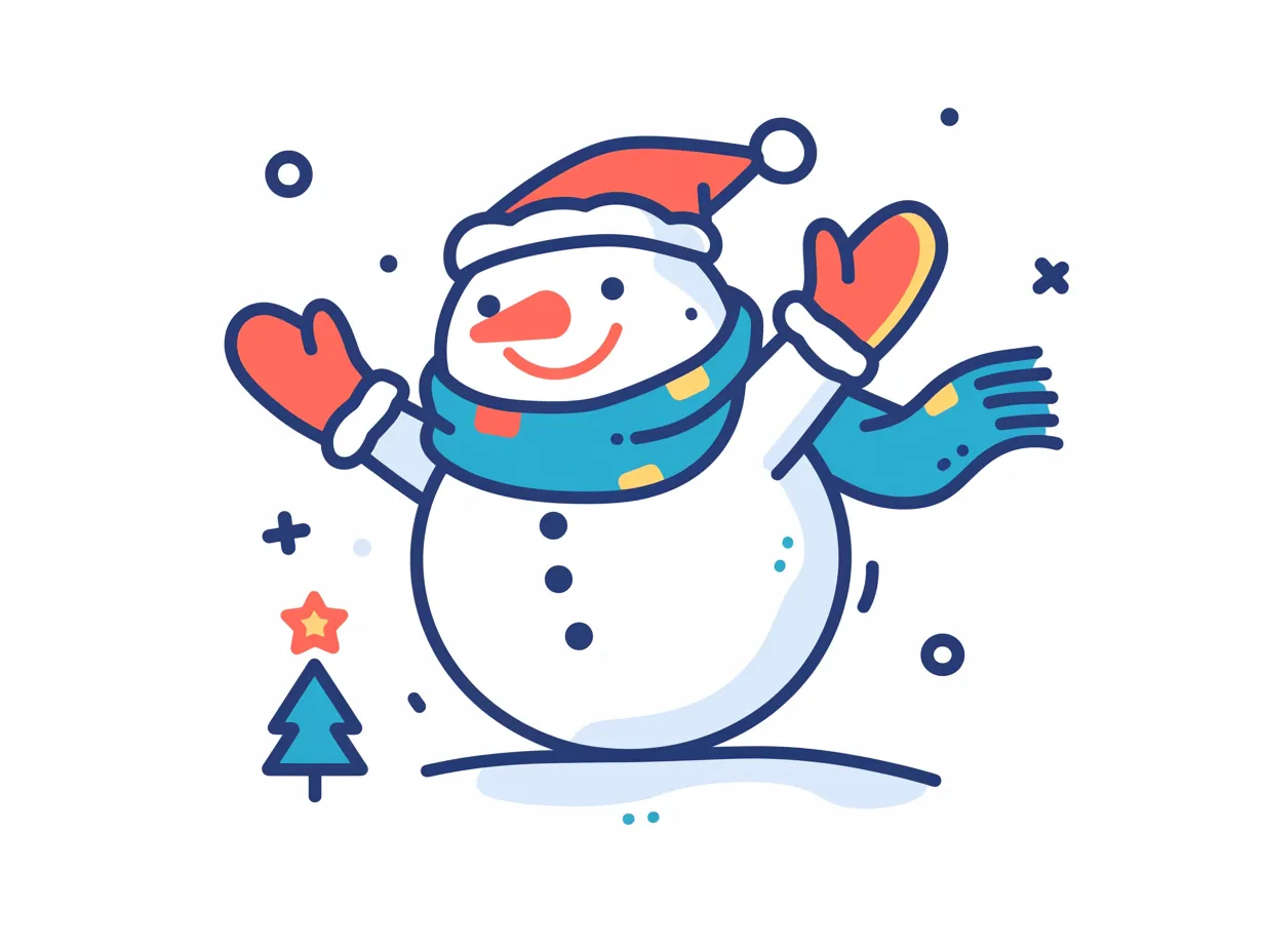 クリスマス雪だるまの青マフラーデザイン｜青いマフラーと赤い手袋を身に着けたクリスマス雪だるまです。明るく元気な雰囲気を演出し、冬のイベントポスターや販促物に活用できる写真素材です。