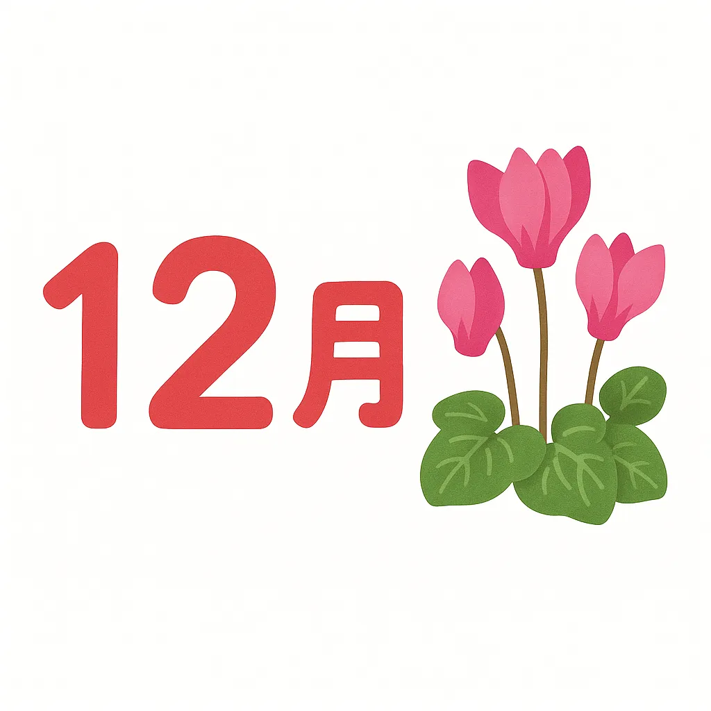 12月の花シクラメンのイラスト｜淡いピンクのシクラメンが描かれ、優雅でやさしい印象を与えます。12月の花としての柔らかい雰囲気が感じられ、贈答や季節イベントのビジュアルに活用できる写真素材です。