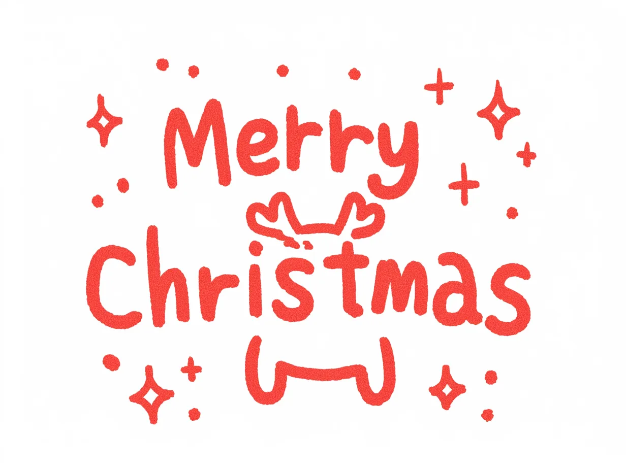 手書きメリークリスマスの赤文字ロゴ｜赤色の筆感で描かれた手書きメリークリスマスです。シンプルでインパクトが強く、バナーやポスター素材に向いたデザインです。