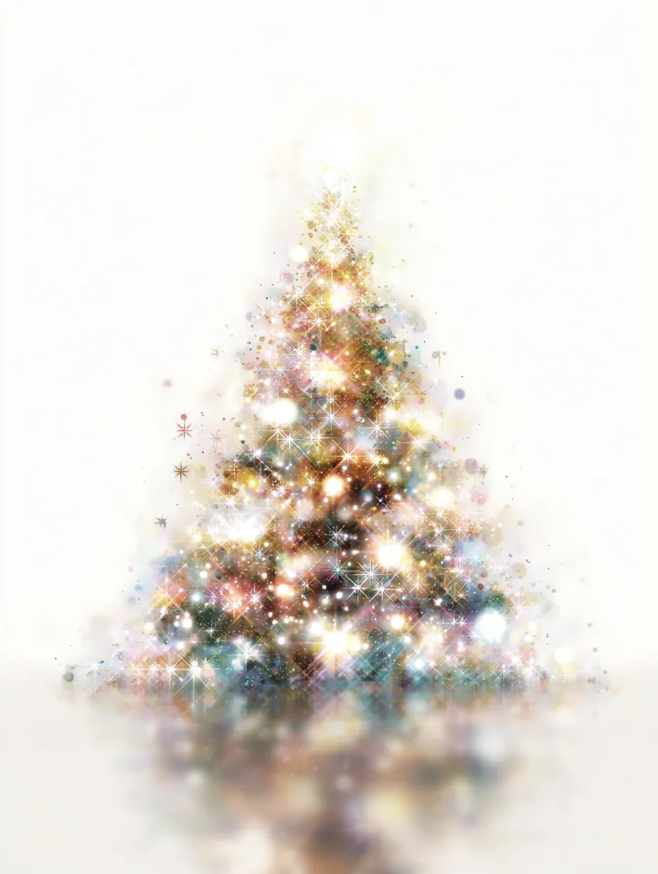 リアルなクリスマスツリー幻想的ライト｜まるで夢の中の光景のように輝くリアルなクリスマスツリーです。光の拡散や反射を繊細に再現し、温かく華やかな雰囲気を演出します。季節感のある広告や販促に活用できる魅力的な素材です。