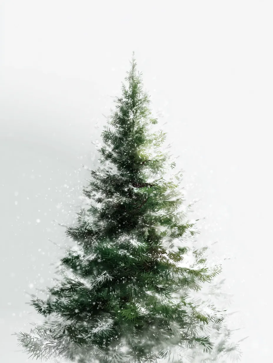 リアルなクリスマスツリー雪のシンプル｜シンプルながらも雪景色を忠実に再現したリアルなクリスマスツリーです。凛とした雰囲気を持ち、静けさと清涼感を演出します。落ち着いた印象を与える冬のビジネス素材に最適です。