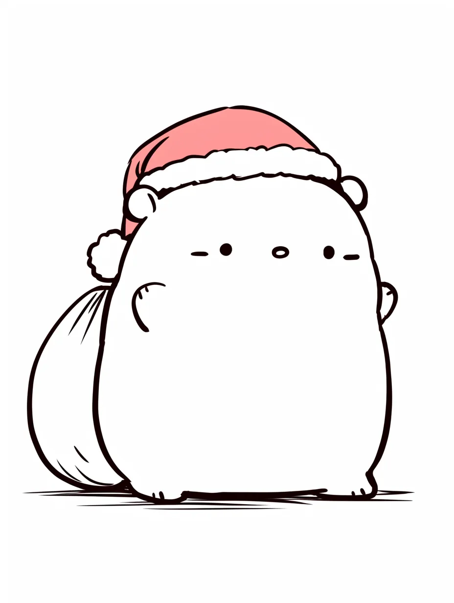 かわいいクリスマスサンタ帽のキャラ｜サンタ帽をかぶった丸いキャラクターが描かれ、シンプルながら愛嬌のあるデザインです。かわいいクリスマスを演出し、年末のPOPやSNS用素材として活用しやすい写真素材です。