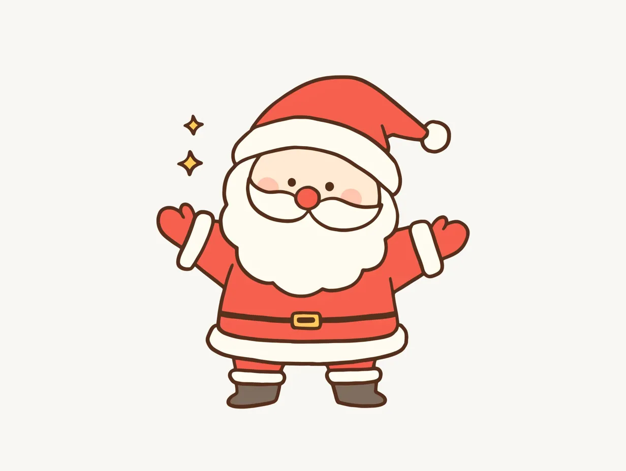 かわいいクリスマスサンタクロース1｜サンタクロースが両手を広げる姿を描いた、シンプルで親しみやすいイラストです。かわいいクリスマスを感じさせ、広告やイベント案内に幅広く使えるビジネス写真素材です。