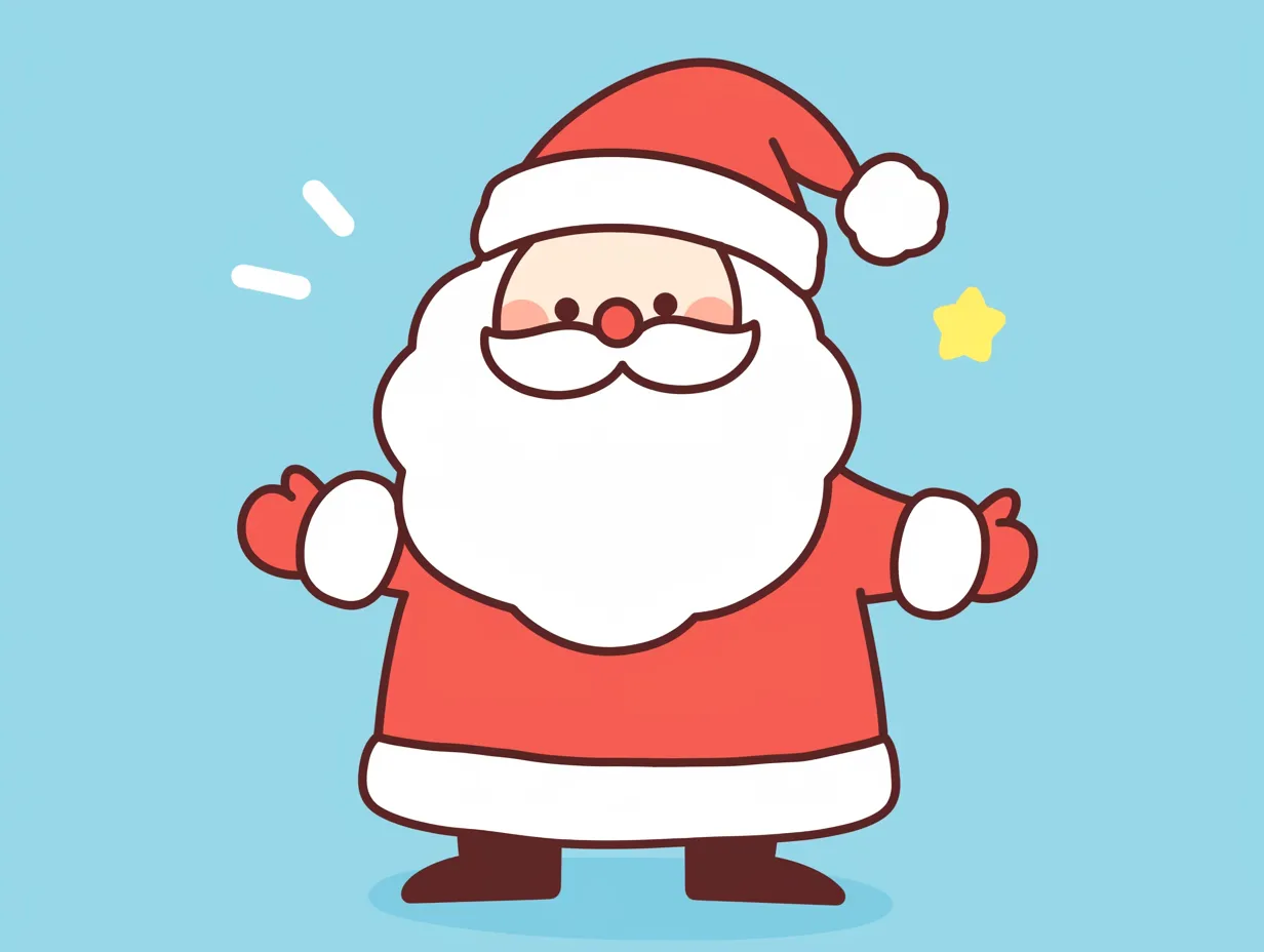 かわいいクリスマスサンタクロース2｜背景に青を使い明るい印象を与えるサンタクロースのデザインです。かわいいクリスマスの雰囲気を強調し、SNSやチラシで効果的に利用できる写真素材です。