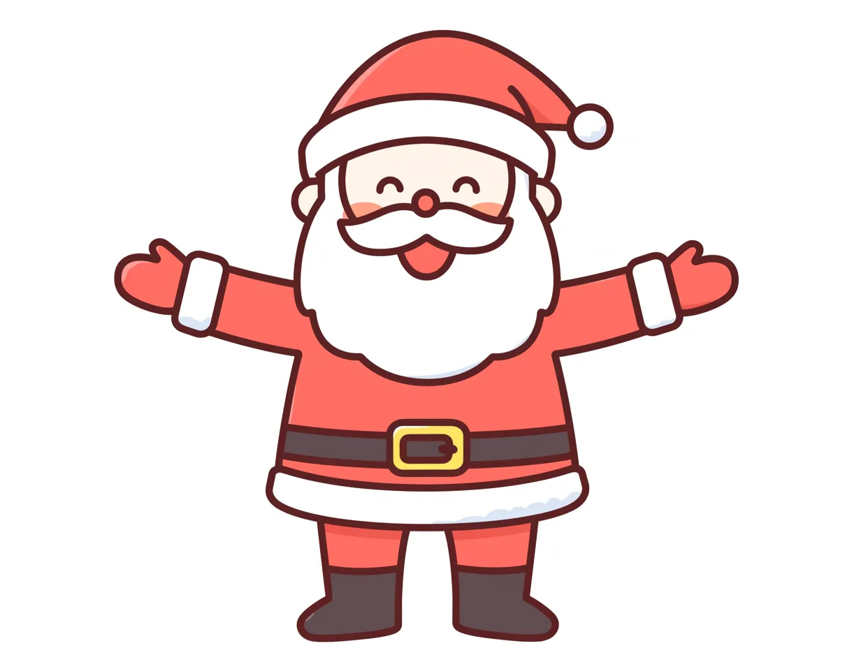 かわいいクリスマスサンタクロース3｜笑顔で両手を広げたサンタクロースが描かれ、親近感を与えるデザインです。かわいいクリスマスをイメージした温かみのある写真素材として販促や広報に適しています。