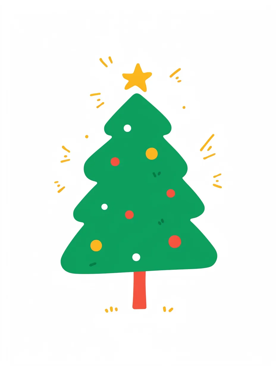 かわいいクリスマスツリーのデザイン1｜星を飾ったシンプルなクリスマスツリーのイラストで、軽やかな雰囲気を持っています。かわいいクリスマスを演出する素材として商品パッケージやPOPに最適です。