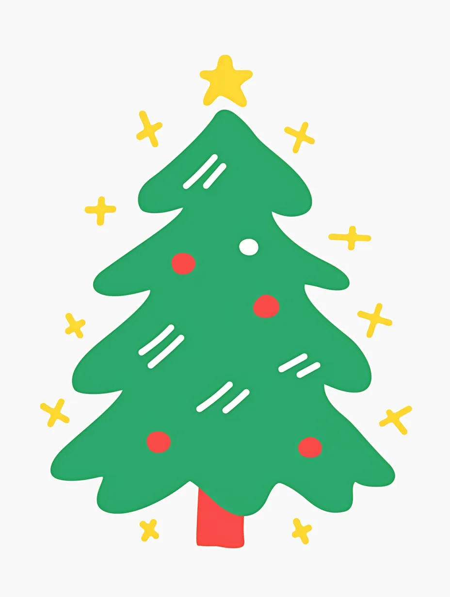 ゆるいクリスマスツリーのデザイン｜装飾の少ないシンプルなクリスマスツリーをポップなタッチで表現しています。ゆるいクリスマスを演出する素材として広告やウェブデザインに活用しやすい写真素材です。