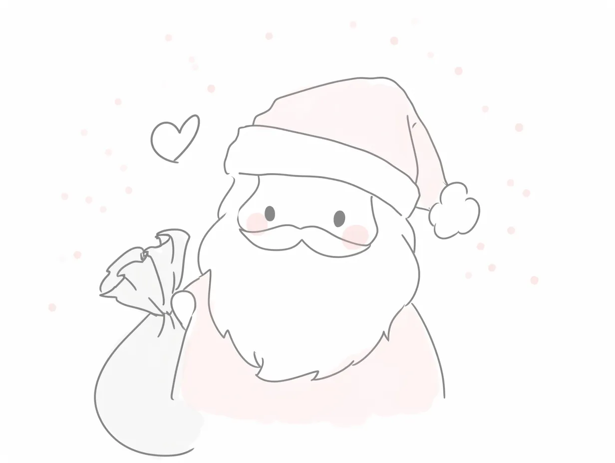手書きクリスマスやさしいサンタ｜淡い色調とやわらかな線で表現されたサンタクロースのイラストです。手書きクリスマスをイメージした優しい雰囲気が、商品パッケージやPOPに合う写真素材です。