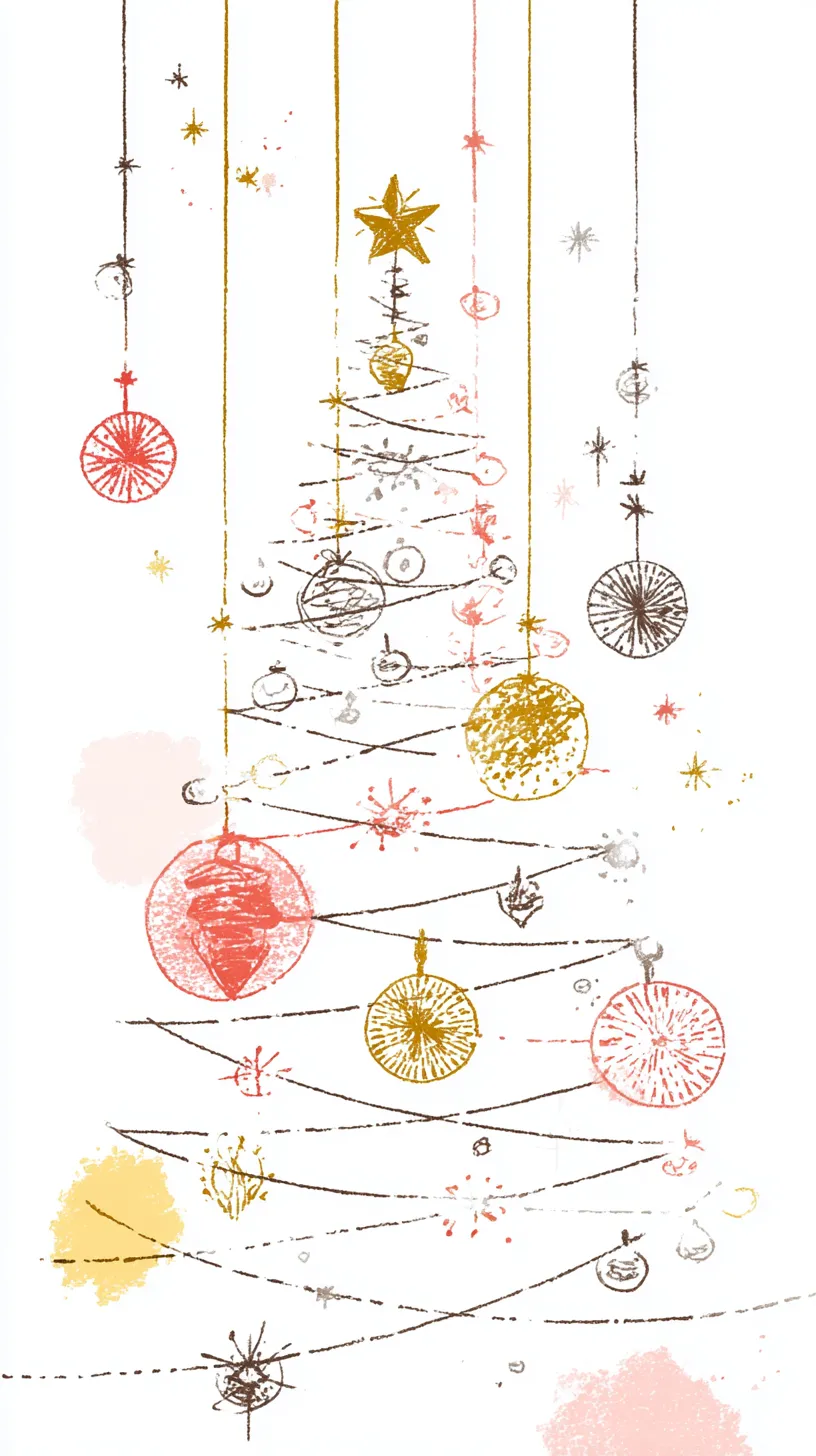 おしゃれクリスマスの抽象ツリー｜ラフな線とシンプルな形で構成されたツリーは、アート感覚を感じさせる抽象的なデザインです。洗練された印象を与え、おしゃれクリスマスのポスターや背景に適しています。