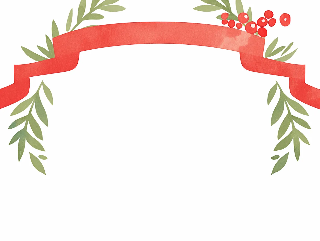 クリスマスフレームの赤リボン装飾｜中央に赤いリボンを大胆に配置したクリスマスフレームのイラストです。シンプルながら存在感があり、メッセージやロゴを引き立てる構図が魅力です。販促や掲示に活用できるビジネス写真素材です。