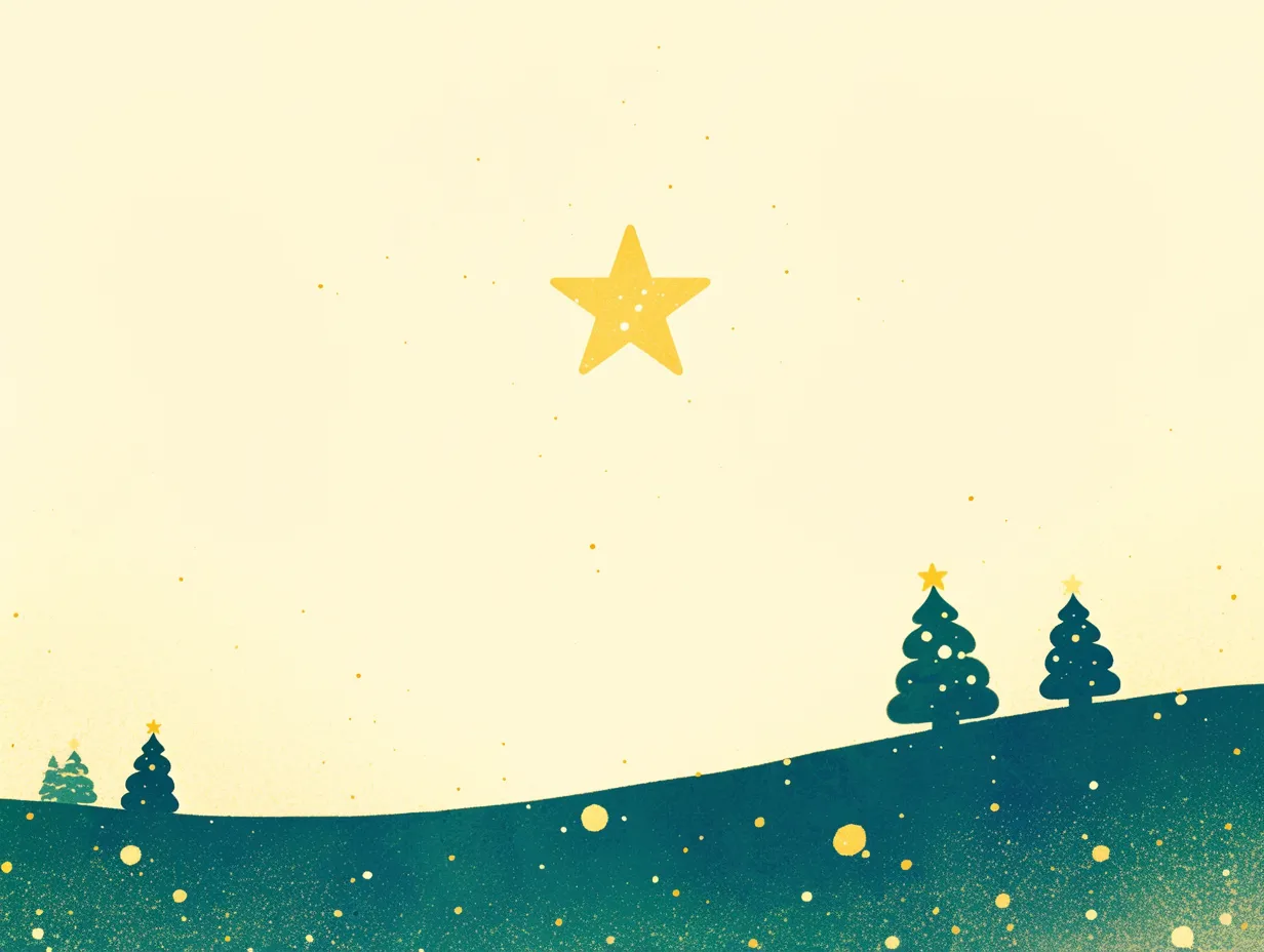 クリスマス星と夜景イラストデザイン｜夜空に輝く大きなクリスマス星を中心にしたイラストです。幻想的な雰囲気を持ち、冬の広告やイベントビジュアルに適したビジネス写真素材です。