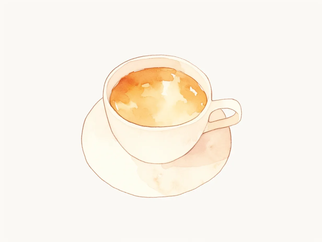 おしゃれ冬のカップに注がれた紅茶｜水彩風で描かれた温かい紅茶のカップです。繊細なタッチで清潔感があり、おしゃれ冬のカフェシーンを表現する素材として飲食関連のデザインに活用可能です。
