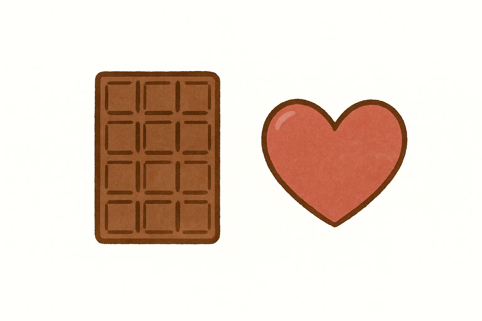 バレンタインチョコとハートマーク｜板チョコと赤いハートが並んだ構成。無駄のないデザインで、メッセージ性を強調できるため、プレゼン資料や販促物に組み込みやすいバレンタインチョコ素材となっています。
