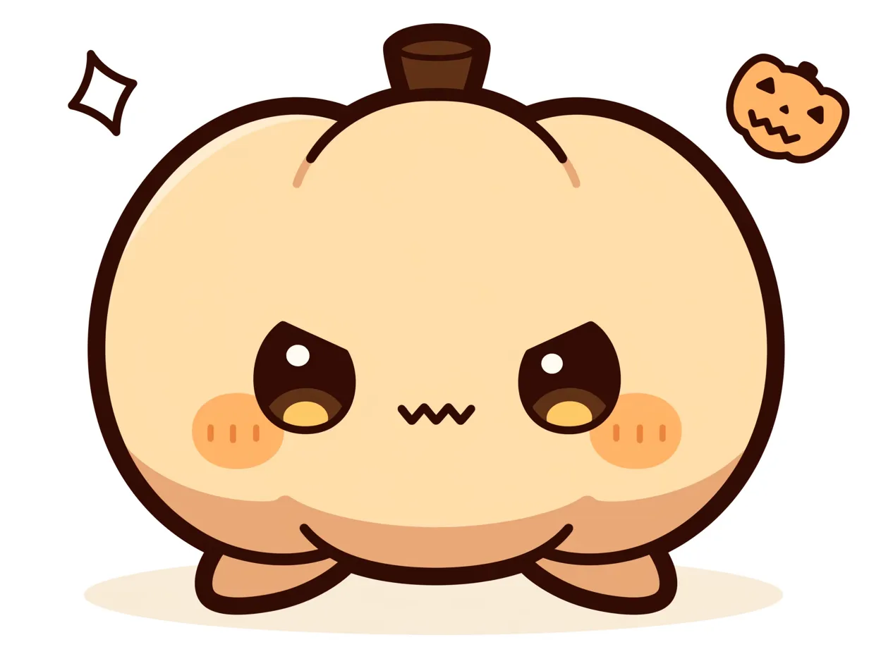 ハロウィンかぼちゃ／ふんばる怒り顔｜淡いベージュのかぼちゃがふくれ面でふんばるような怒り顔に。黒目とギザ口でコミカルさを出し、可愛くも迫力あるポーズが魅力。