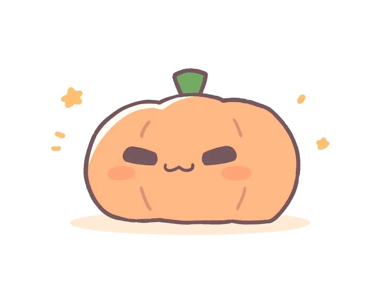 ハロウィンかぼちゃ／きりっとウィンク顔｜眉をきゅっと寄せたウィンク顔が印象的なオレンジかぼちゃ。ほっぺの赤みが可愛らしさを添え、手描き感のある線が温もりを演出。