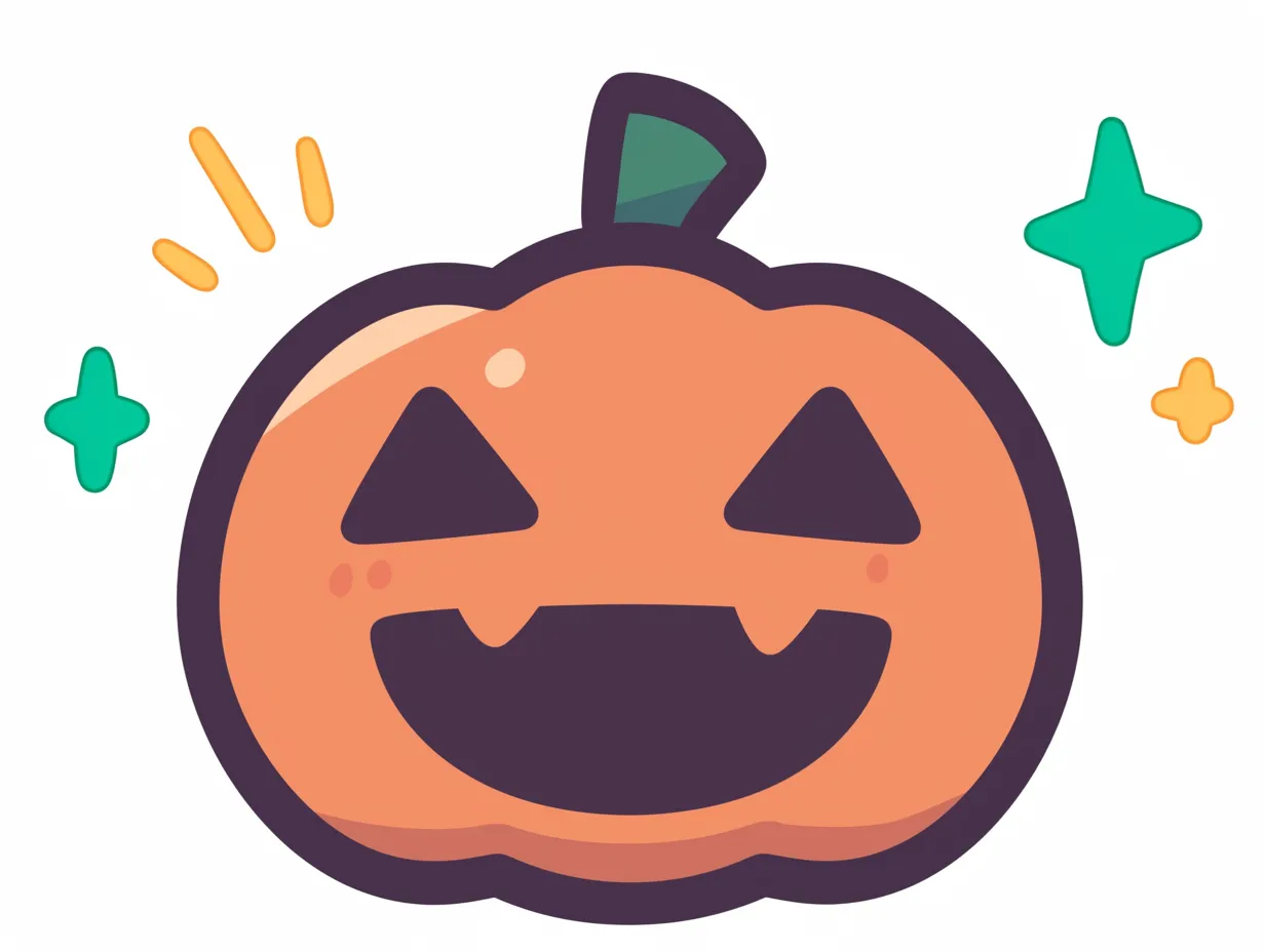 ハロウィンかぼちゃ／三角目のにっこりスマイル｜三角目とギザ歯の笑顔がポップなハロウィンの定番スタイル。鮮やかなオレンジに太めの輪郭が映え、イラスト素材にも最適。
