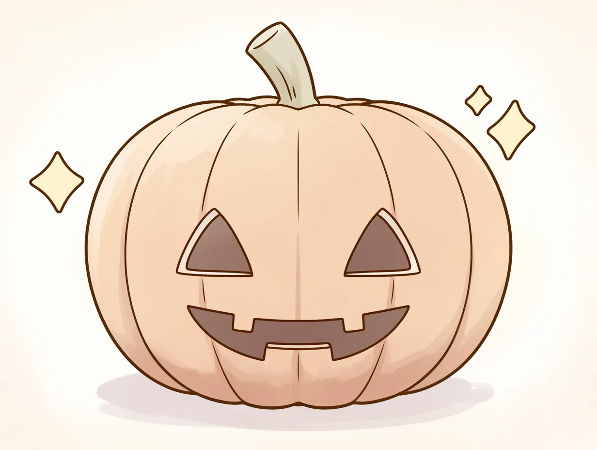 ハロウィン ジャック・オー・ランタン／シンプル線画のやさしい顔｜繊細な線で描かれたかぼちゃに、ゆるやかな目と口の切り抜きが柔らかな印象。背景のトーンもやさしく、落ち着いた秋らしさがただよいます。