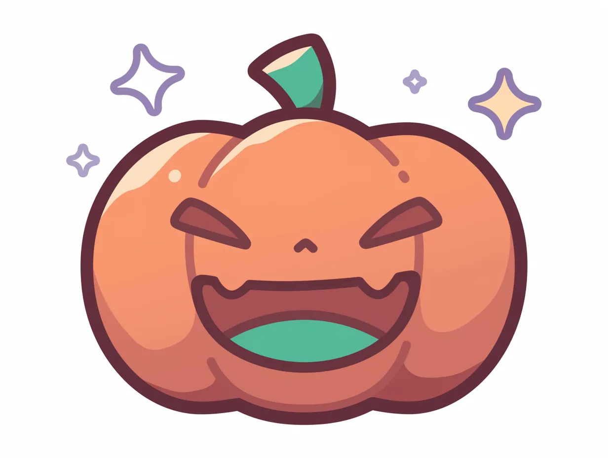 ハロウィン ジャック・オー・ランタン／大笑いのオレンジスマイル｜目を細めて大口を開けた、豪快に笑うジャック・オー・ランタン。黄緑色の口元とポップな星飾りが印象的な、元気いっぱいのデザインです。
