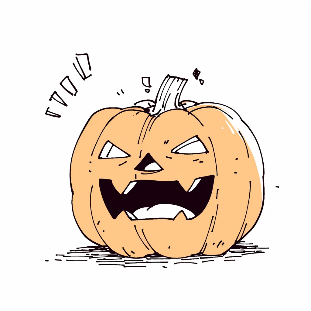 ハロウィンランタンと叫ぶジャック｜手描き風のタッチとモノクロの影線が特徴的な、叫ぶような顔のカボチャランタン。コミカルかつ漫画的な雰囲気があり、ハロウィンのにぎやかさを演出している。