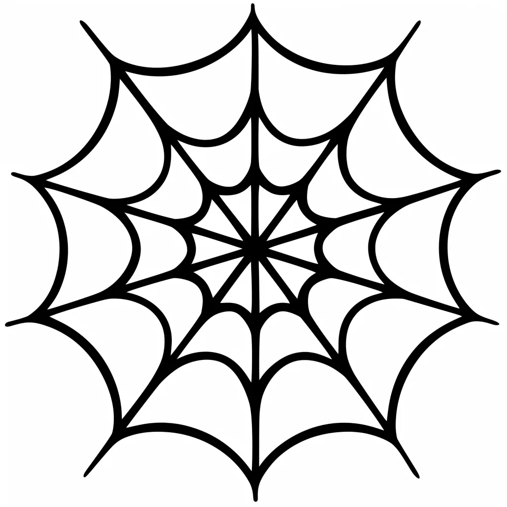 ハロウィン蜘蛛の巣と太線の輪郭線｜放射状の網目に太めの輪郭線が特徴的なハロウィン蜘蛛の巣。柔らかな丸みとシンプルさがあり、ポスターやステッカー素材にも活用しやすい。