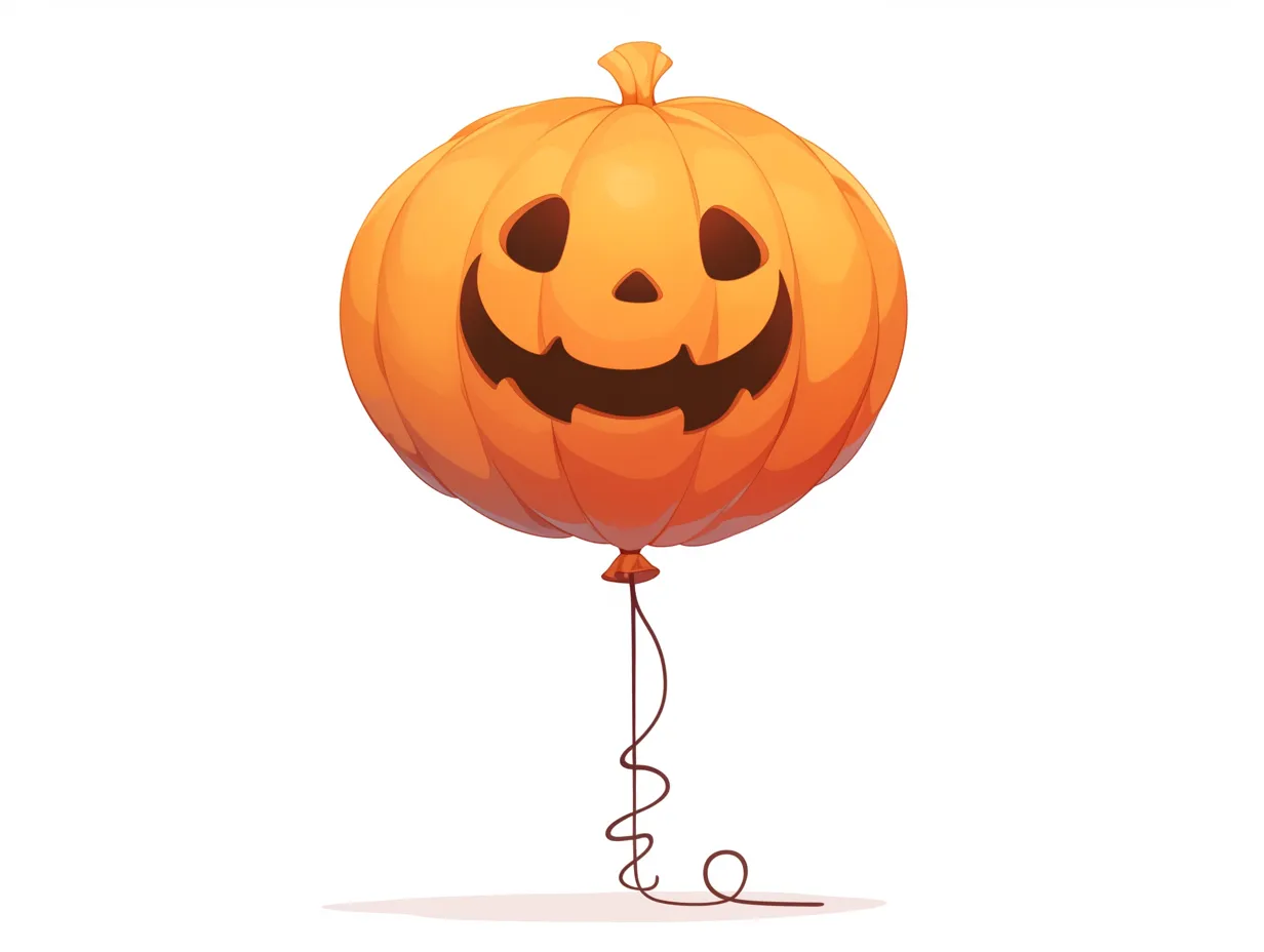 ハロウィン風船とリアル質感パンプキン｜本物のかぼちゃを風船にしたようなリアルな質感が魅力のハロウィン風船。丸みとツヤを丁寧に描いた写実的スタイルで、ユーモラスさとインパクトを両立。
