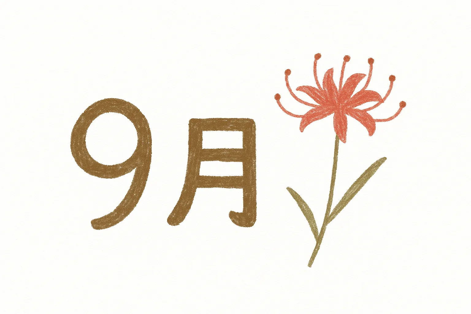 9月花×彼岸花の印象的な佇まい｜赤く繊細な彼岸花が添えられた9月の花モチーフ。線の質感と柔らかな配色が特徴で、どこか儚げで凛とした空気感を醸し出す秋らしいビジュアル。