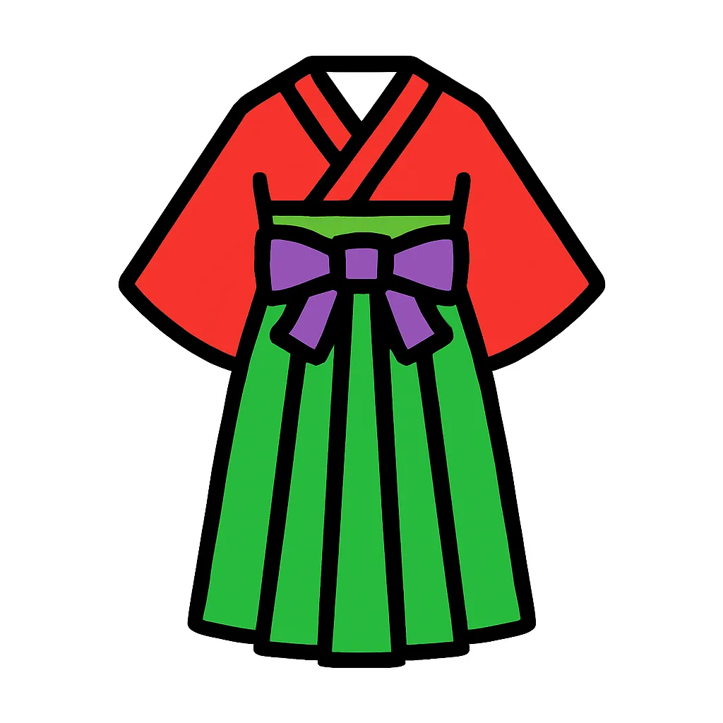 シンプルな卒業式の袴｜女性用の着物と袴に、華やかなリボン帯を組み合わせたスタイル。卒業式らしい華やかさと清楚さを表現できる、記念行事向けのデザインです。