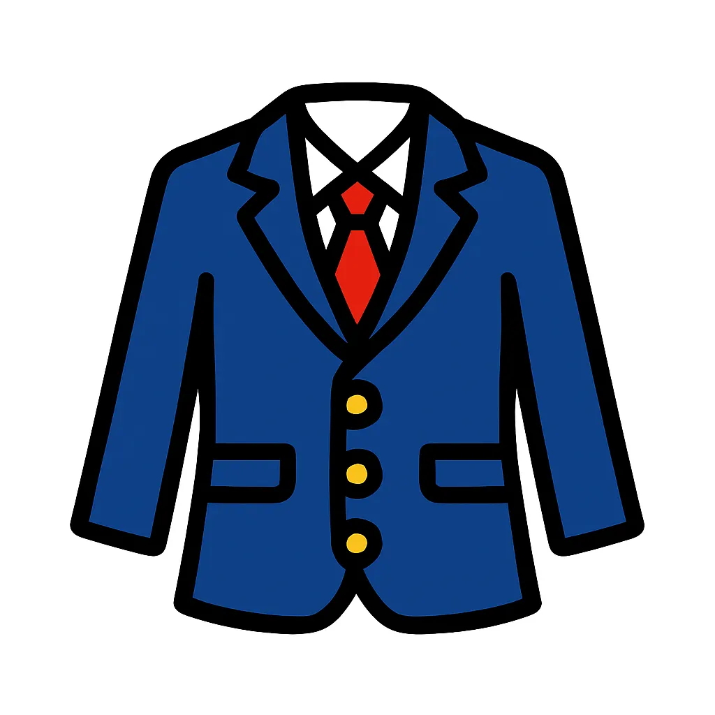 シンプルなブレザー制服｜テーラードジャケットにシャツとネクタイを合わせた、ブレザータイプの学生服。現代的で品のある印象があり、フォーマル感も伝わる使いやすい制服アイコンです。