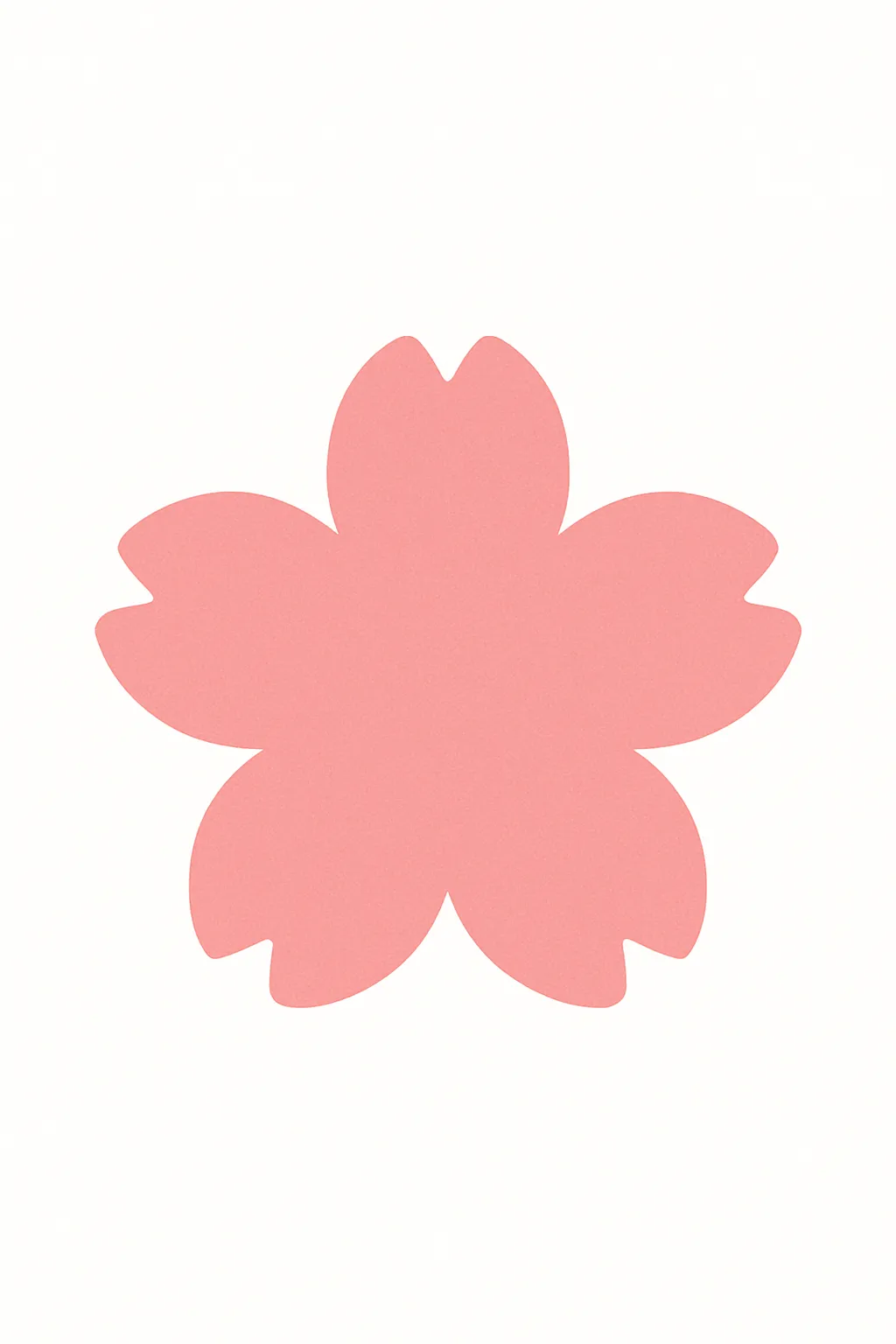 シンプルデザインの桜の花びら｜ピンク一色で描かれた、丸みのある五枚の花びらが中央で整う構成です。外縁をなめらかに整え、中心に向かってやや丸くまとまった形で、視認性と華やかさを両立した図記号的なアイコンです。