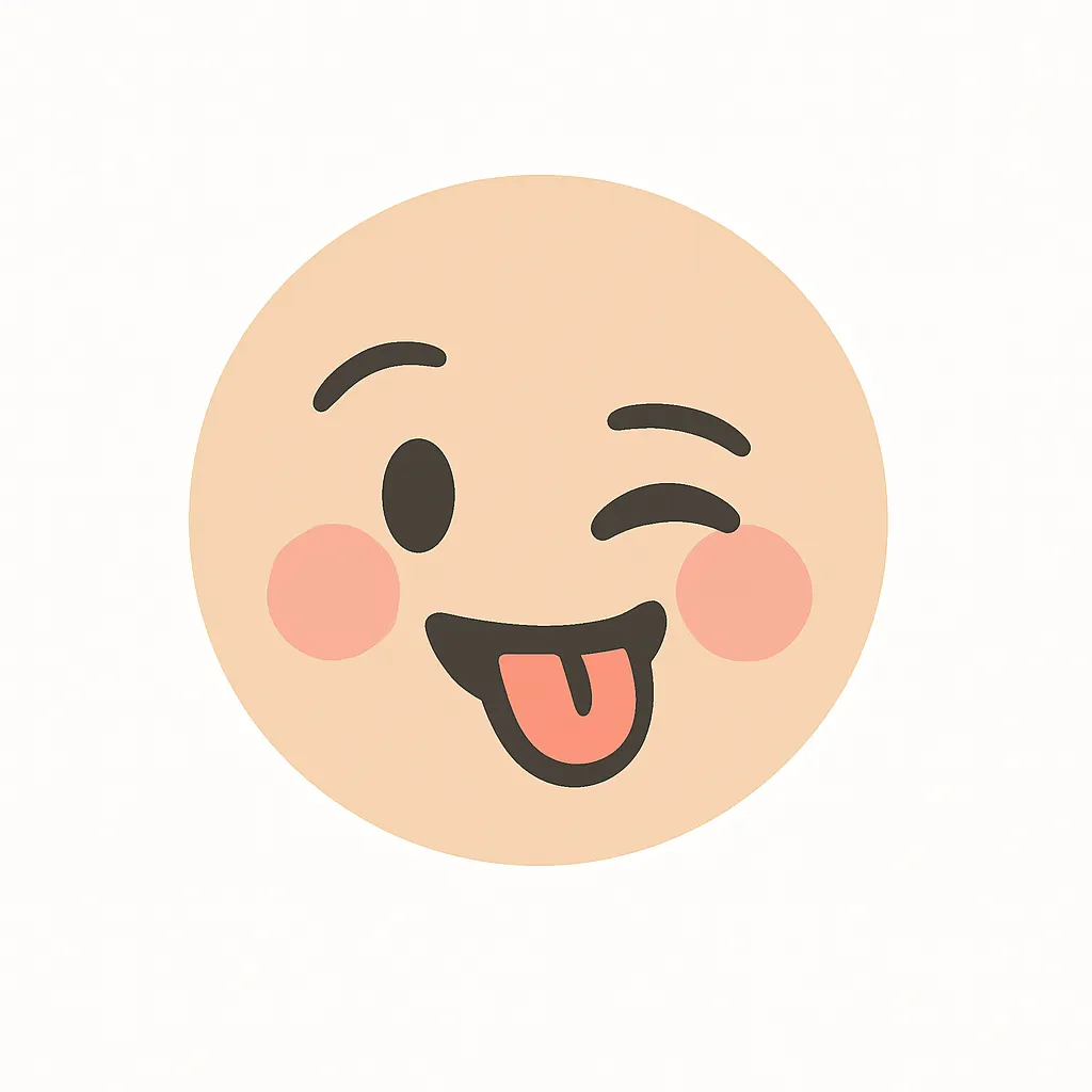顔文字てへぺろ｜ウィンク＋舌出し＋赤面でおちゃめなミスや軽いごまかしを表現。元気で明るいイメージ。