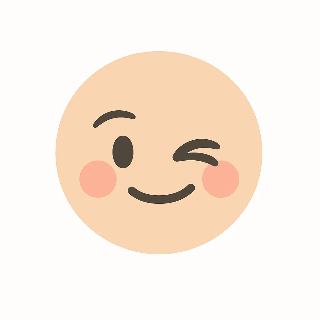 顔文字チラッ｜ウィンク顔に少し横目線を加え、「チラ見」するような挑発的かわいさを演出した表情。