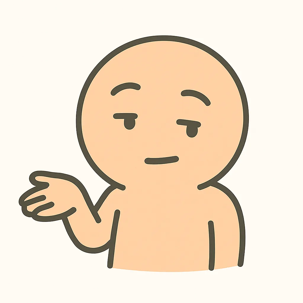 顔文字 ねーの仕草｜片手を横に広げ、少し見下すような視線で表す「ねー？」ポーズ。まるで(¬‿¬)のようなユル皮肉感もにじむデザインで、カジュアルな会話表現に向いた素材です。