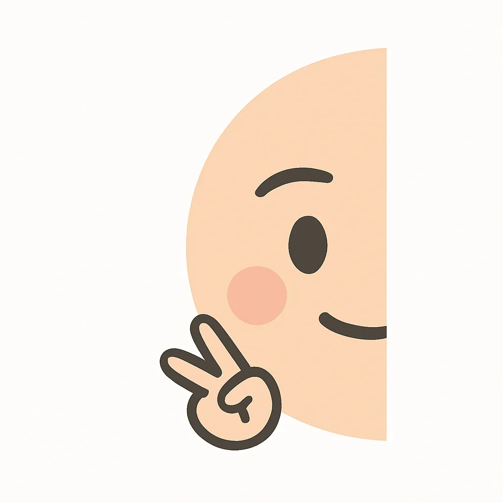 顔文字こっそり｜画面端から顔を出し、ピースサインで静かに存在をアピール。こっそり覗く仕草がポイント。