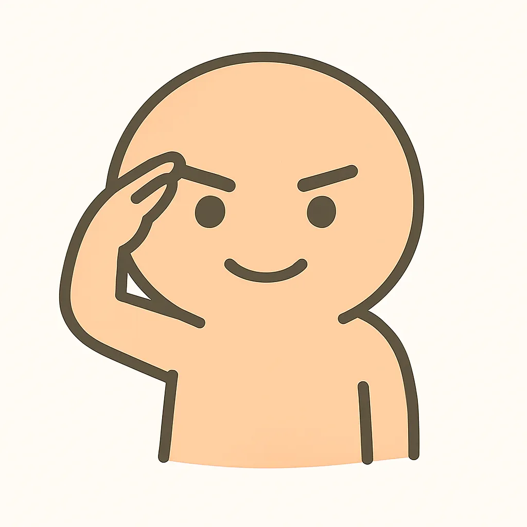 顔文字了解｜「(｡･ω･｡)ゞ」や「(￣^￣)ゞ」風に、やや照れた笑顔で軽く敬礼する構え。力みすぎずカジュアルな表現で、目元で柔らかさを出すのがポイント。