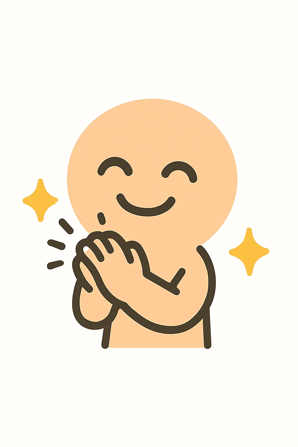 顔文字パチパチ｜「(ﾉ◕ヮ◕)ﾉ*:･ﾟ✧」風に、両手を斜め上に出して拍手中のポーズ。笑顔＋キラキラで賞賛・感動を表現できる構図に