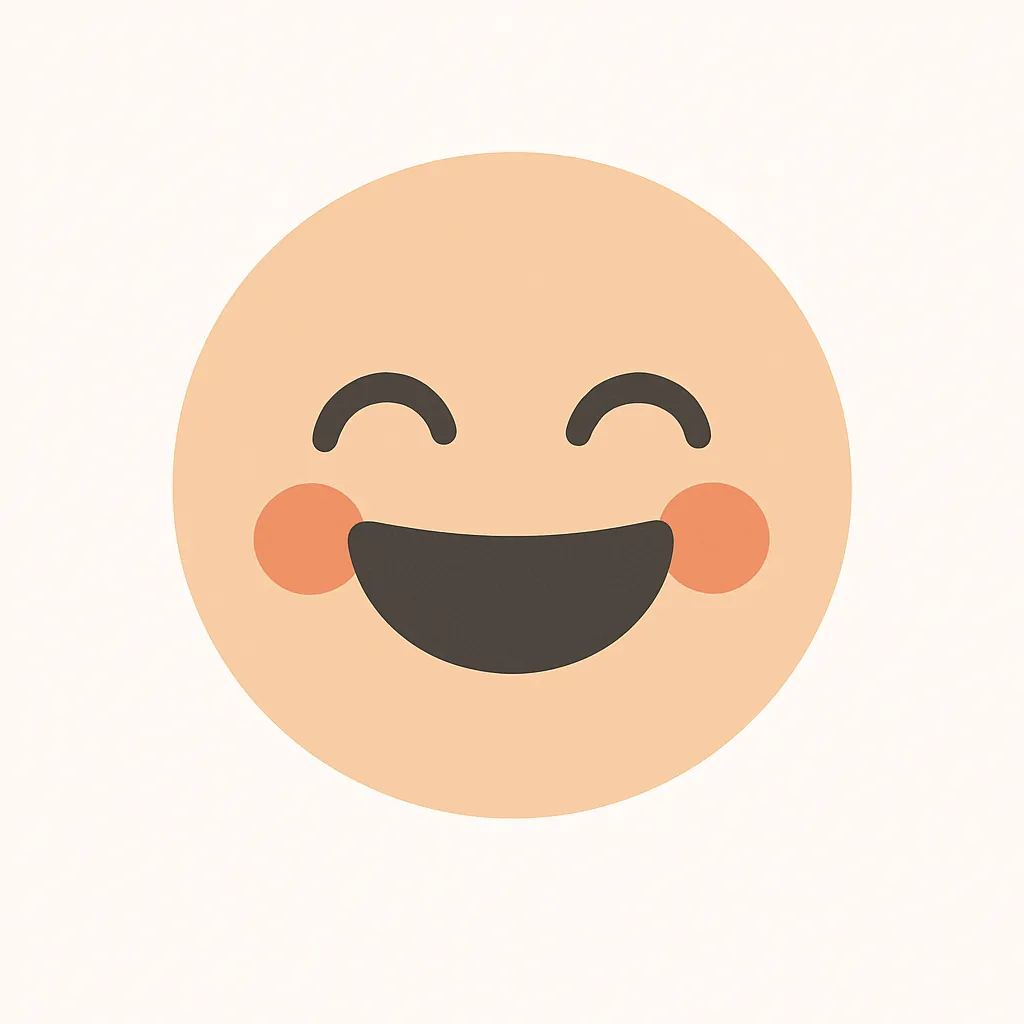 顔文字笑う｜大きく口を開けて笑った元気な表情。目を細めたラインと赤いほっぺが、朗らかで明るい印象を引き立てる。