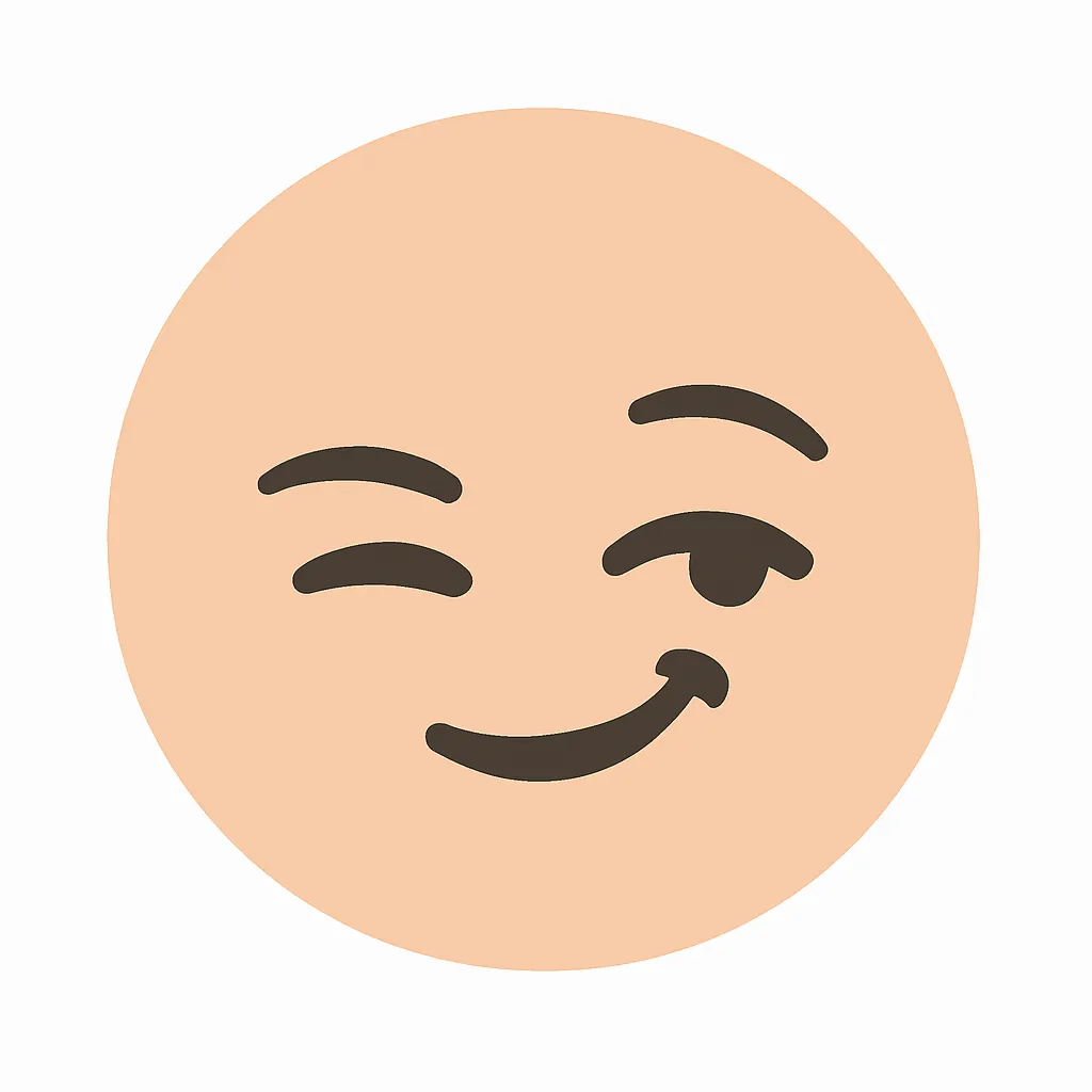 顔文字にやり｜片目を細めたウインクやへの字に上がった口元で、いたずらっぽさやしたり顔を表現。「ふふん」と含み笑いのニュアンス。