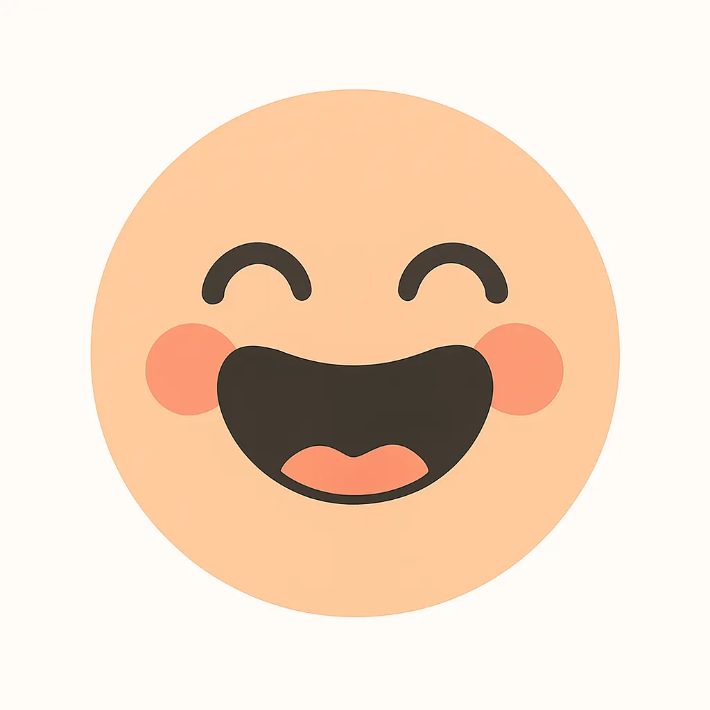 顔文字嬉しい｜思わずにっこり！満面の笑みで喜びを表現。目がくしゃっとして頬が紅潮した、ピュアな嬉しさ全開の表情。
