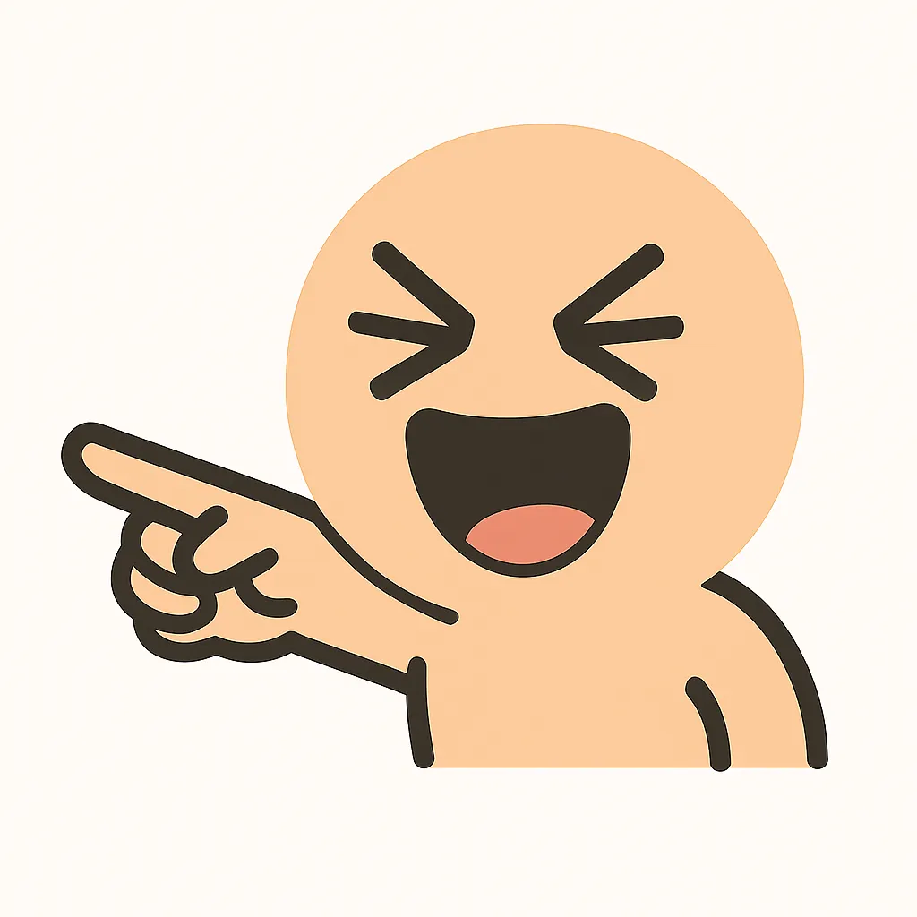 顔文字プギャー｜指差しとあざ笑うような目元が特徴。人の失敗に「プギャーッ！」と爆笑する、毒っ気あるリアクション系。