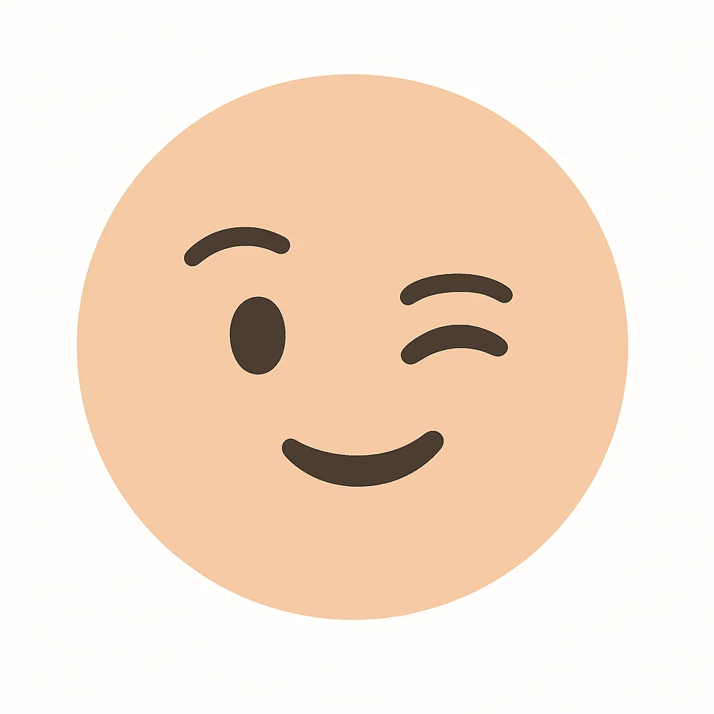 顔文字ウインク｜片目をつぶったウインク表現を白抜きで表現。にっこり口元との組み合わせでポップで陽気な印象に仕上げた。