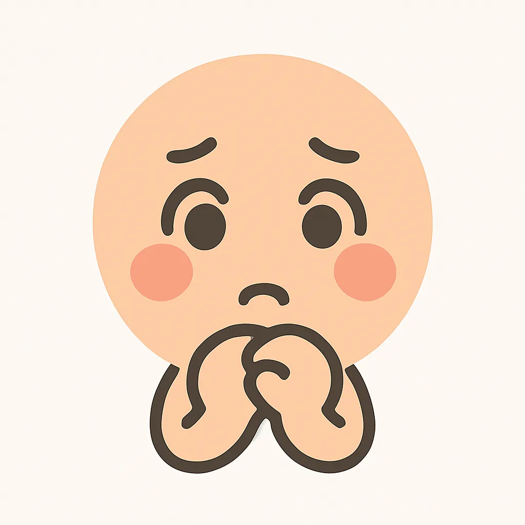 顔文字どきどき｜緊張やときめきで心拍数が上がっているようなソワソワした表情。目は見開き気味、頬が赤くなり手をモジモジしている雰囲気。(*ﾟｰﾟ*) どきどき…