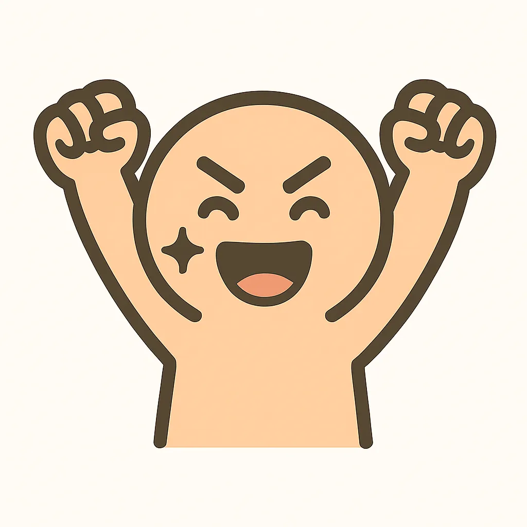 顔文字えいえいおー｜「(๑•̀ㅂ•́)و✧」のように、片手または両手を上げた気合の表情を白抜きで表現。笑顔＋拳上げで元気を強調。
