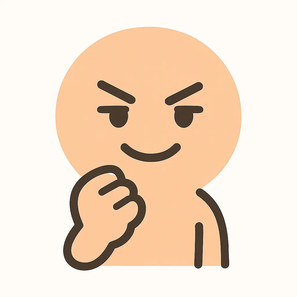 顔文字ガッツポーズ｜「( •̀ ω •́ )✧」のように、片拳を胸の前でギュッと握る気合いのガッツポーズを白抜きで表現。キリッとした眉とにっこり口でポジティブ感を強調。