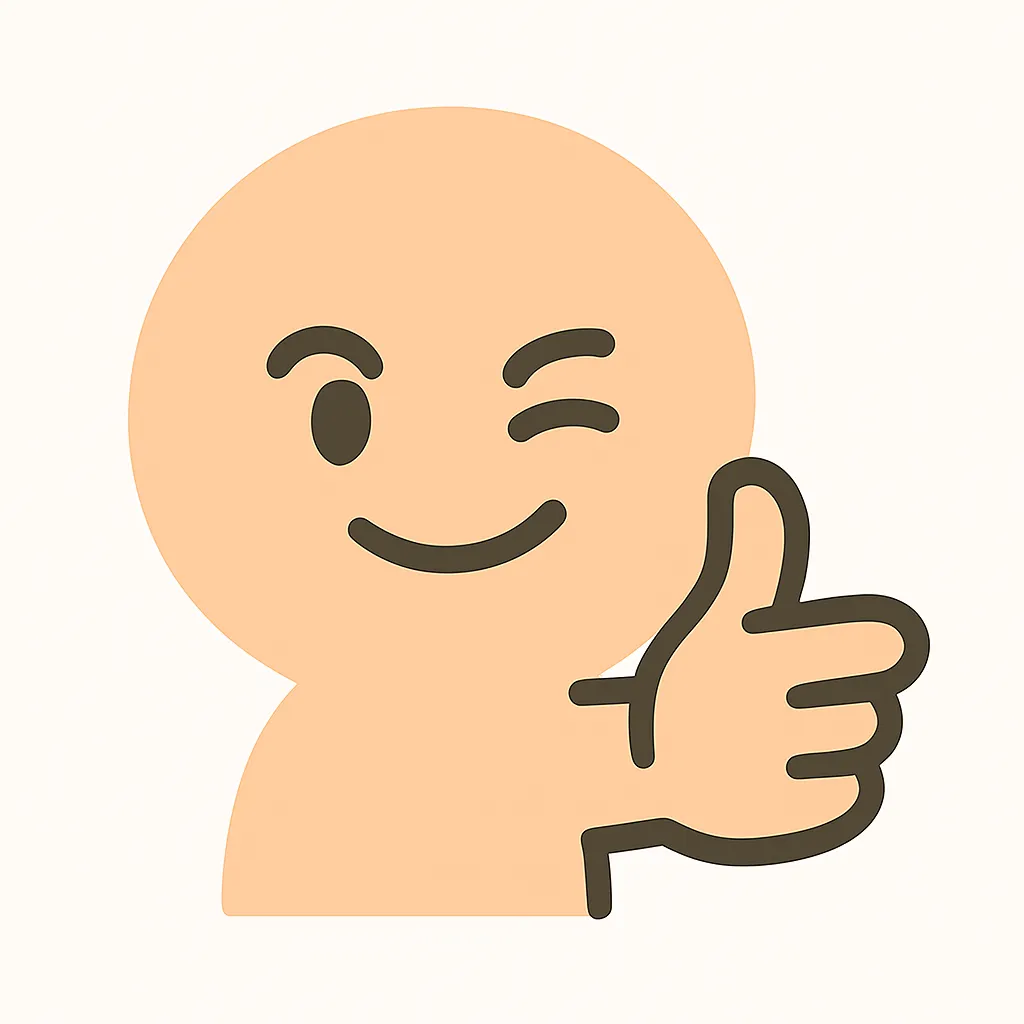 顔文字グッ｜「( • ̀ω•́ )b」や「d(・∀・○)」のように、"グッ"の指先をこちらに向けるポーズを白抜きで再現。ちょっと照れ顔でも◎。