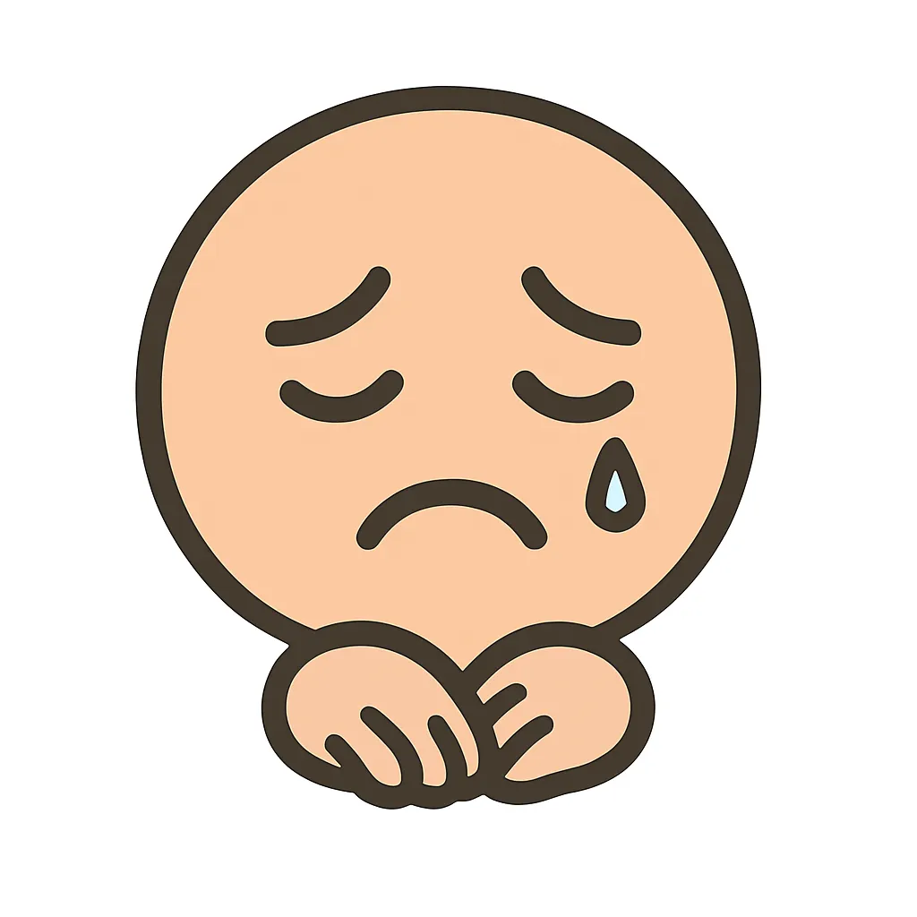 顔文字悲しい｜「(´・ω・｀)」や「(；＿；)」のように、しょんぼりと落ち込んだ表情を白抜きで再現。眉は下がり気味、目は小さめで控えめに。
