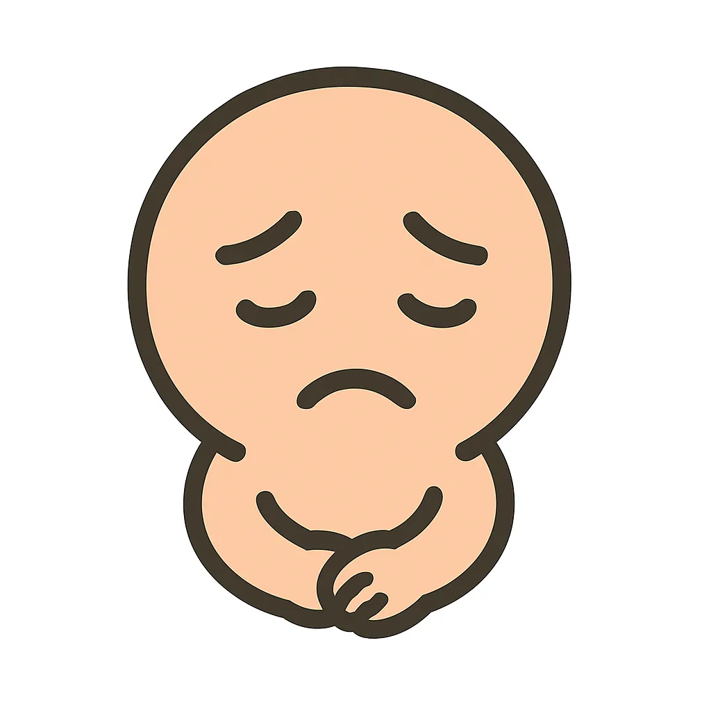 顔文字しゅん｜「(._.)」や「(ﾉω･､)」のように、うつむいた表情を白抜きで表現。肩を落としている感じや視線が下向きだと“しゅん感”が伝わりやすい。