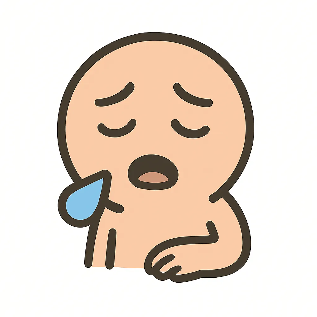 顔文字疲れた｜「(×_×;)」や「( -_-)zzz」風に、閉じた目とあくび気味の口でぐったり感を表現。ほっぺに汗マークや、片手を頬に添えて「もう限界…」感を出すと◎。