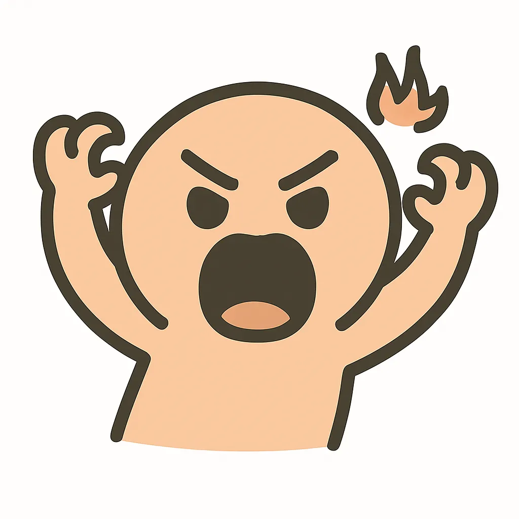 顔文字がおー｜「(｀Д´*)ノ」や「(╬ﾟ◥益◤ﾟ)」風に、目を見開き口を大きく開けた「がおー！」ポーズ。両手をバンザイでクロー状に上げて、元気or怒りの雄叫びをイメージ。