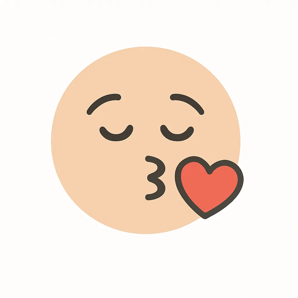 顔文字キス｜口をすぼめたキス表現と、吹き出すようなハートで愛情をストレートに表現。閉じた目と頬の赤みで優しいトーンに。